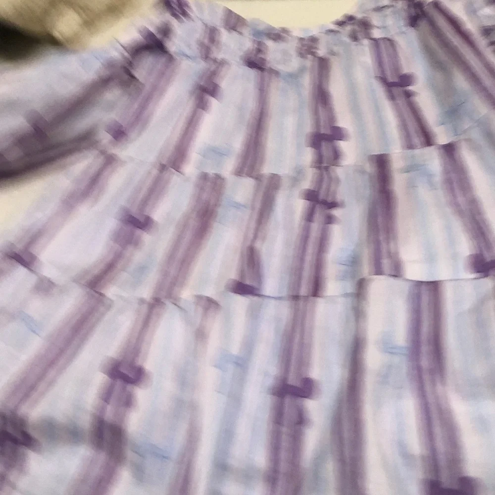 Girls Tiered Casual Dress with Purple and Light Blue Bow Stripes - Picture 3 of 5